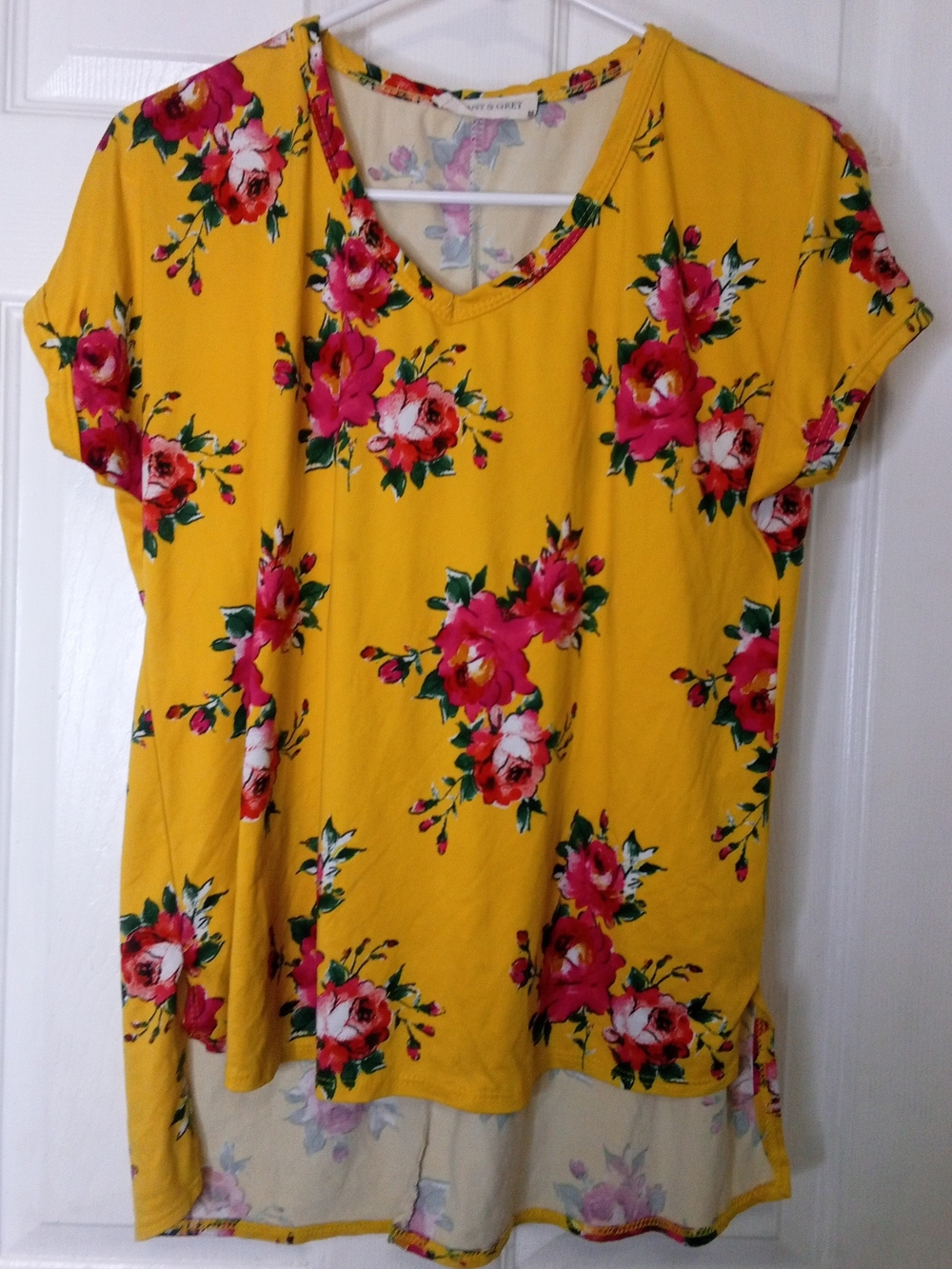 Women’s Yellow Floral V-Neck Tunic with Pink Roses